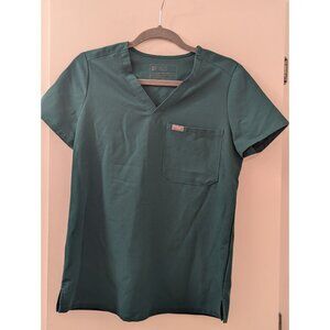 Figs Technical Collection Women's Scrub Top XS Green V-Neck Pocketed Durable